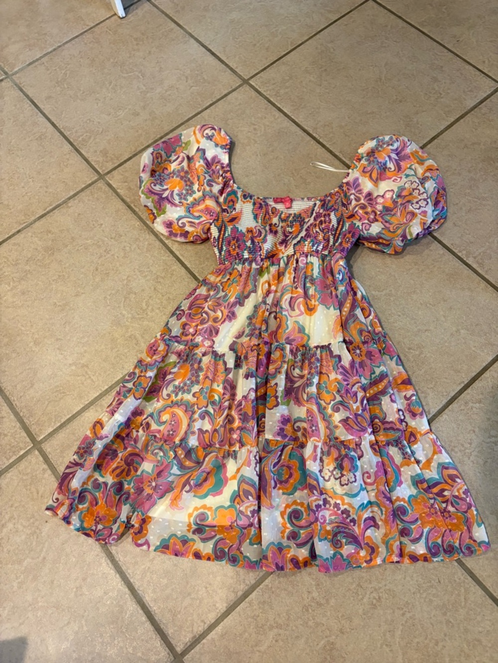 Women’s Puff-Sleeve Floral Tiered Dress - Multicolor